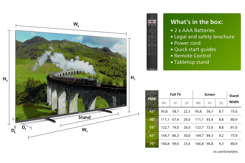 Philips 50PUS7608/12 50Inc 3840×2160 (4K) Smart CI+ 3 x HDMI – 8