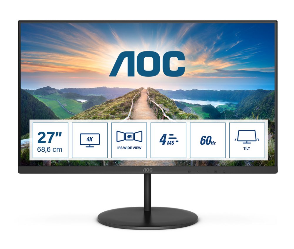 MON AOC 27Inch 3840×2160 (4K) IPS 60HZ 4MS DP 2 x HDMI – 0