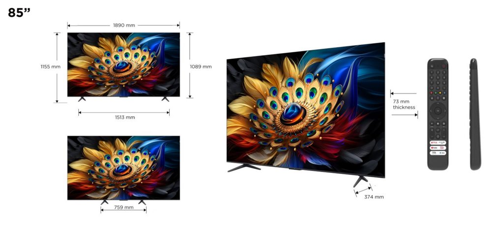 TCL C69 Series 85C69B tv 2,16 m (85″) 4K Ultra HD Smart TV Wifi Titanium 450 cd/m² – 2