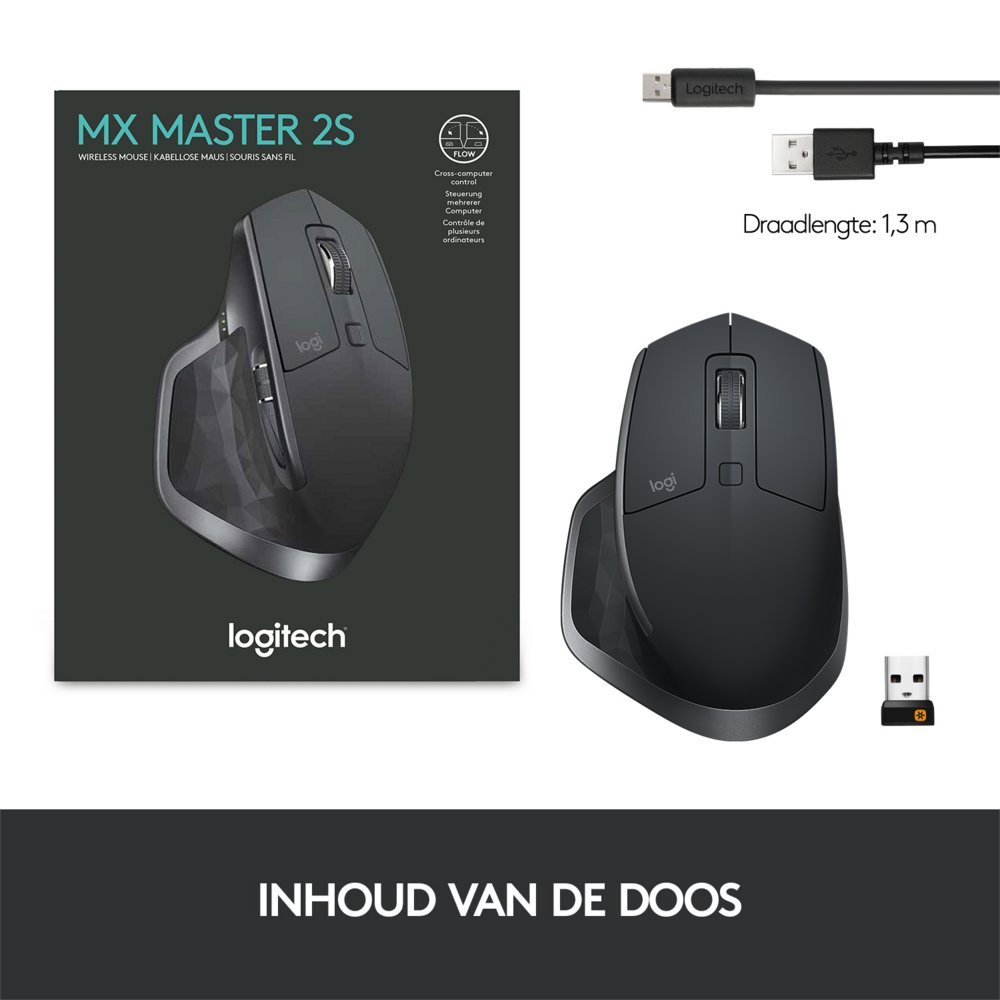 Logitech MX Master 2S Wireless Mouse muis Rechtshandig RF-draadloos + Bluetooth Laser 4000 DPI – 10