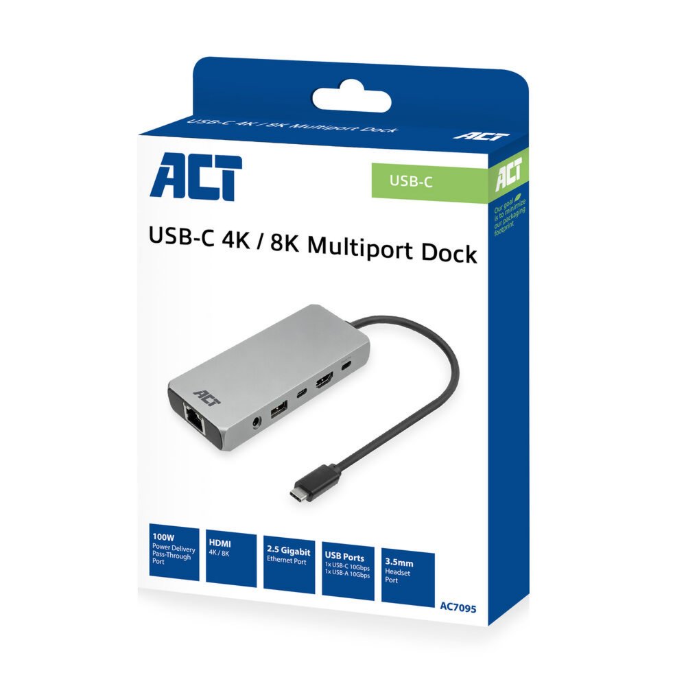 ACT AC7095 laptop dock & poortreplicator Bedraad USB 3.2 Gen 1 (3.1 Gen 1) Type-C Grijs – 2