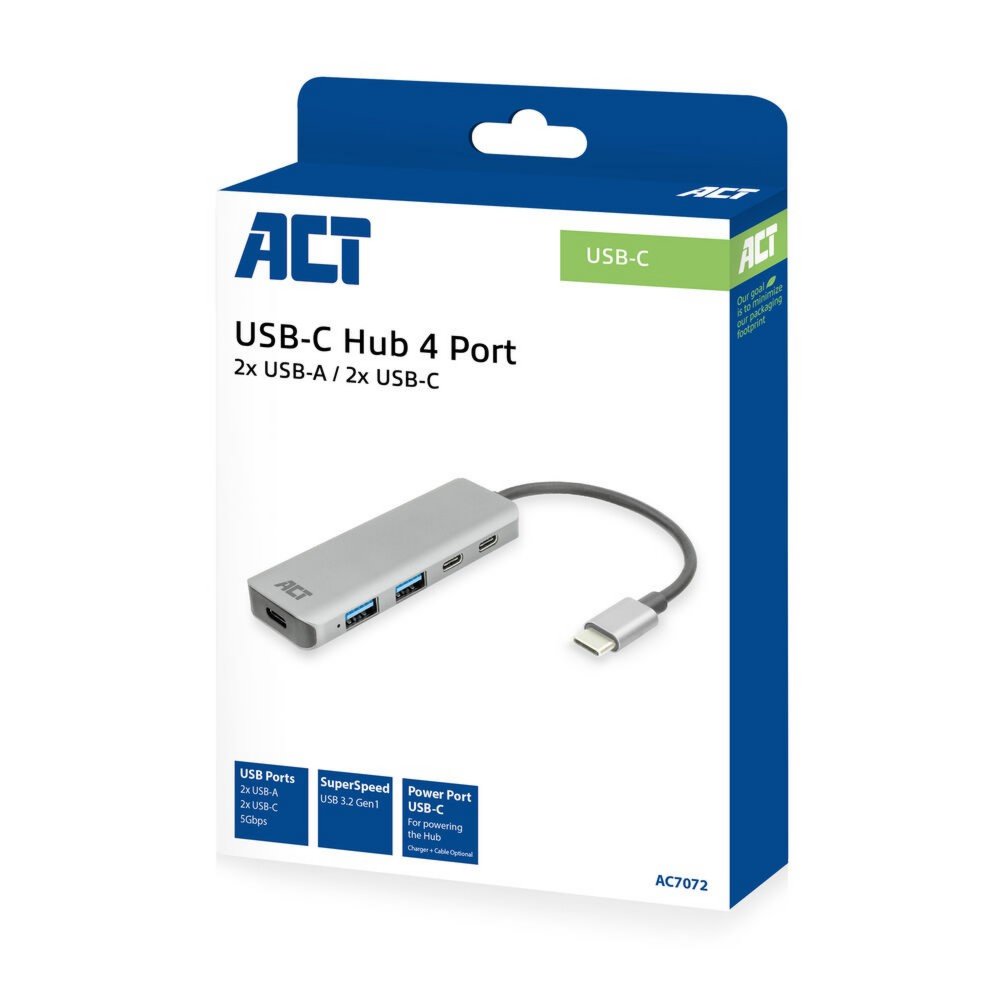 ACT USB-C hub 3.0, 2x USB-A, 2x USB-C – 4