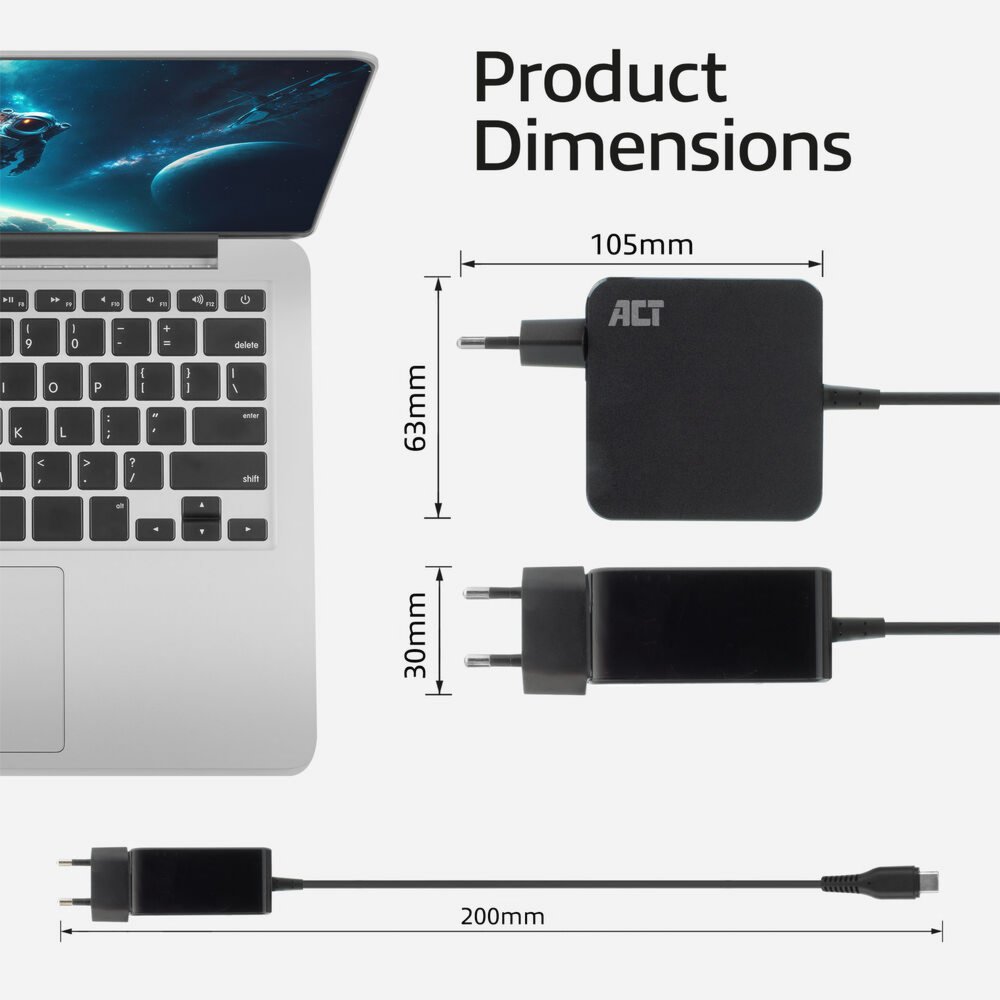 ACT USB-C laptoplader 65W PDP 2m – 7