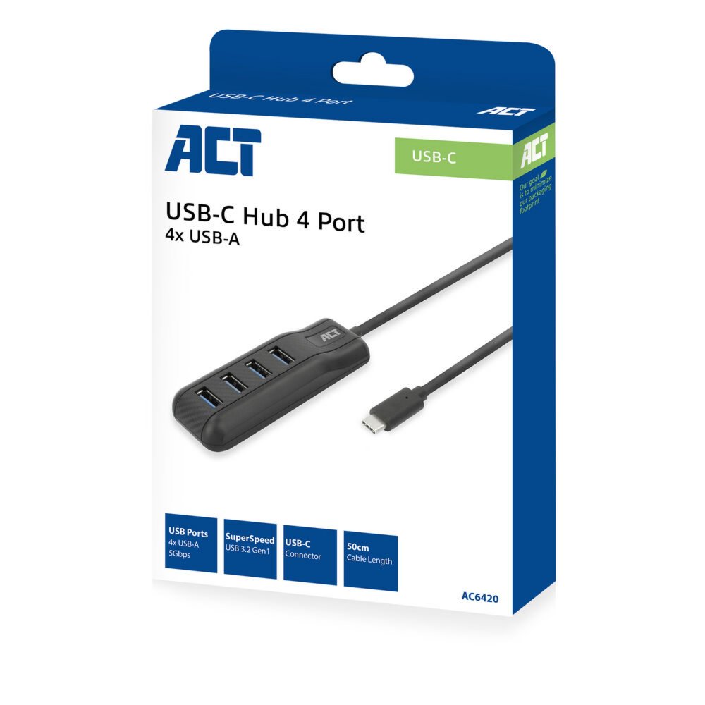 ACT AC6420 interface hub USB 3.2 Gen 1 (3.1 Gen 1) Type-C 5000 Mbit/s Zwart – 3