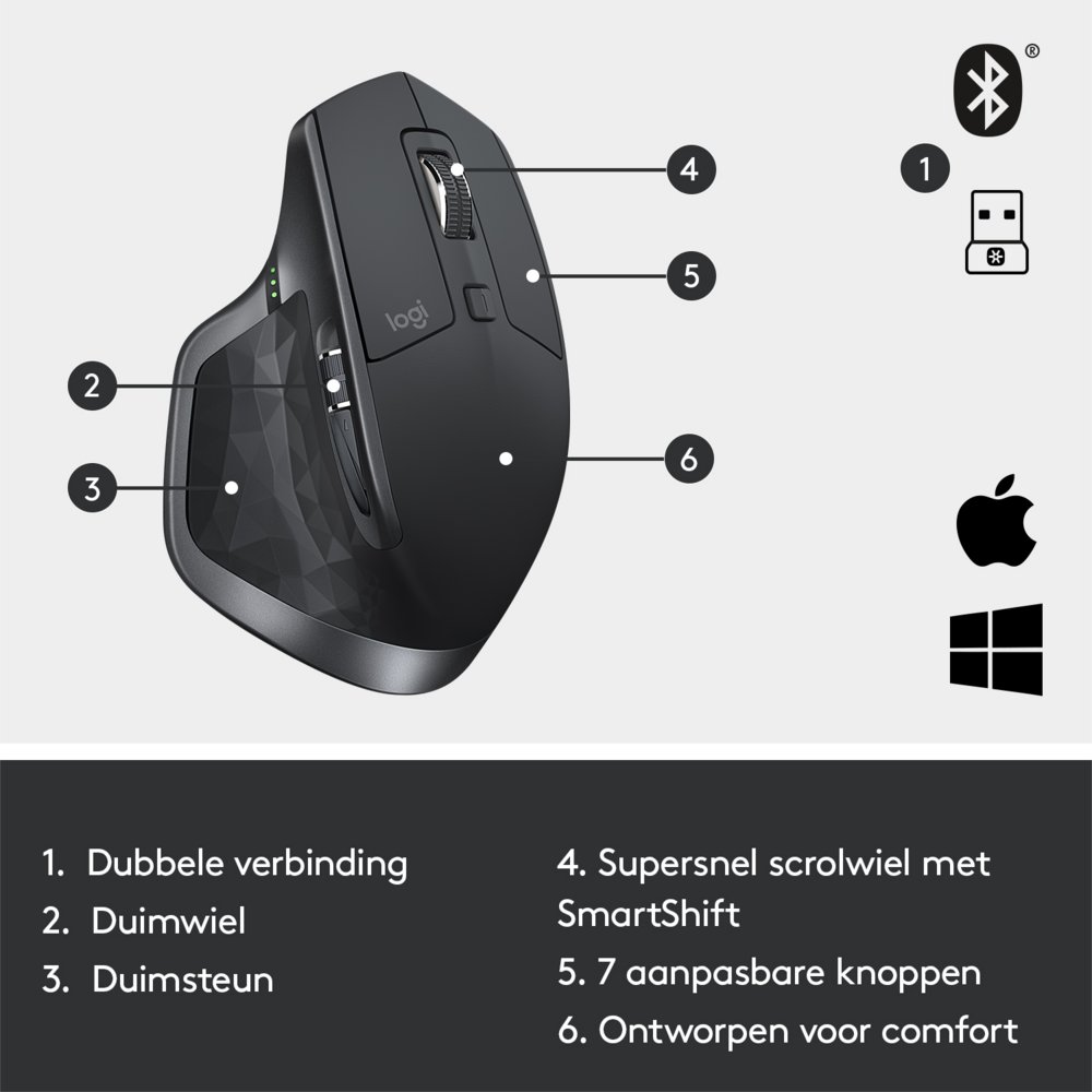 Logitech MX Master 2S Wireless Mouse muis Rechtshandig RF-draadloos + Bluetooth Laser 4000 DPI – 11