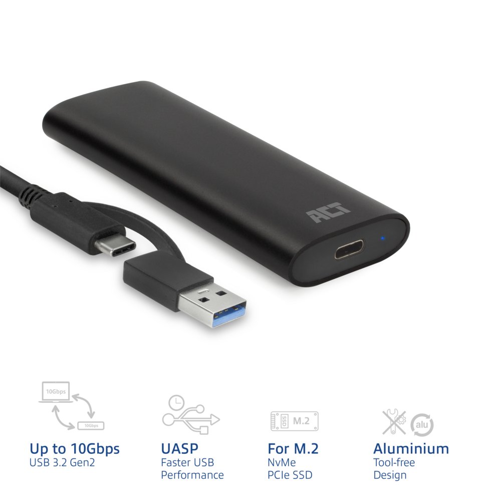 ACT USB-C M.2 NVMe / PCIe SSD Behuizing, tool-free – 2