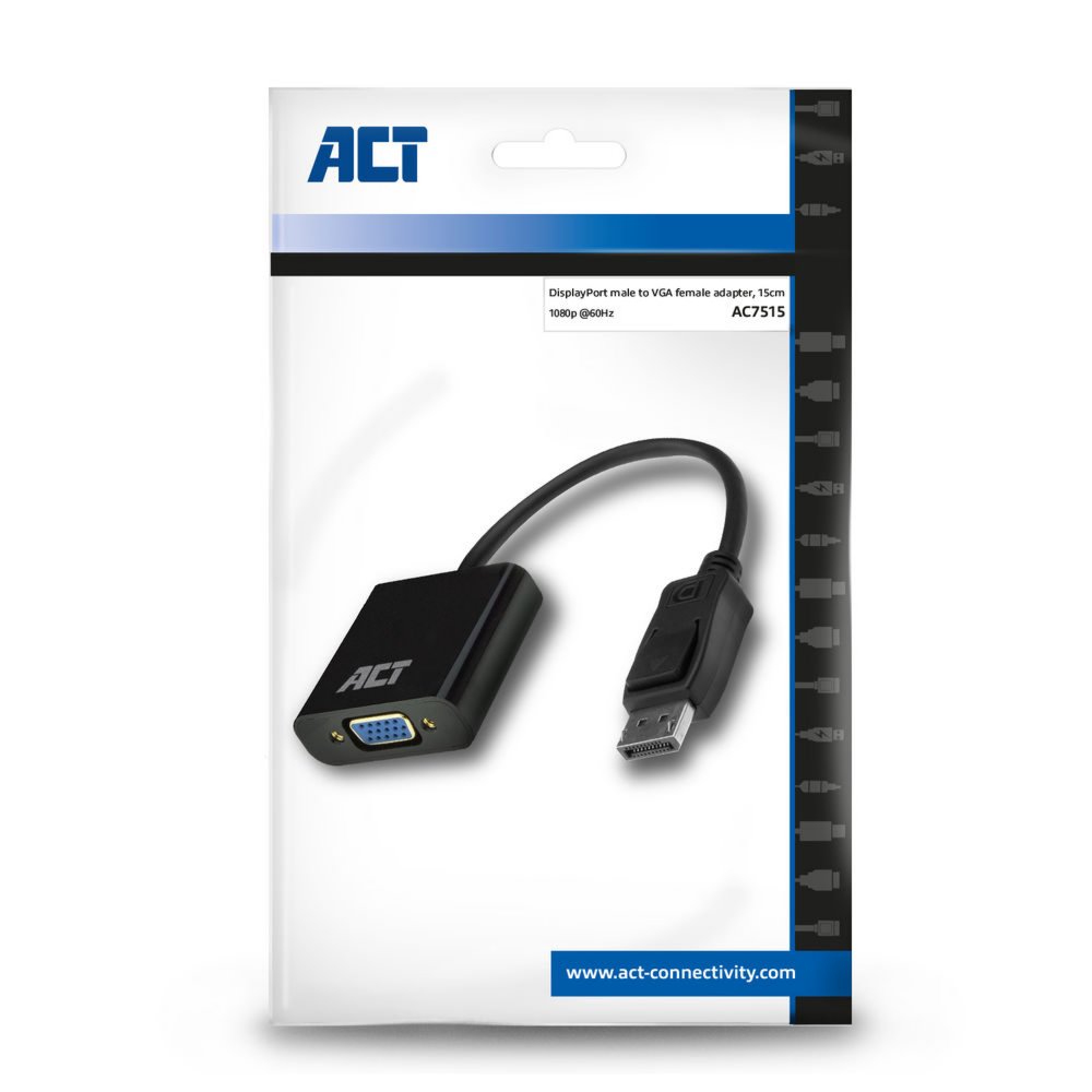 ACT DisplayPort naar VGA female adapter, Zip Bag – 3