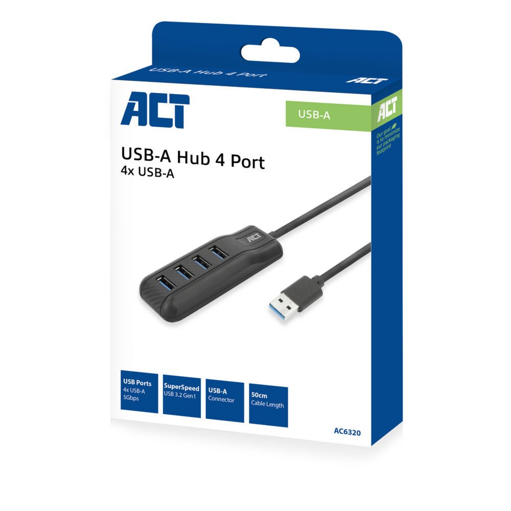 ACT AC6320 interface hub USB 3.2 Gen 1 (3.1 Gen 1) Type-A 5000 Mbit/s Zwart – 3