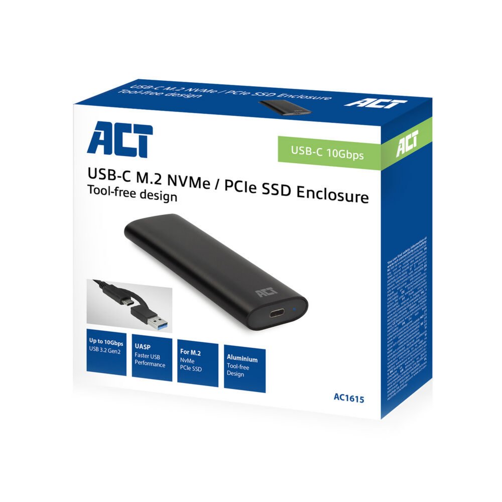 ACT USB-C M.2 NVMe / PCIe SSD Behuizing, tool-free – 9