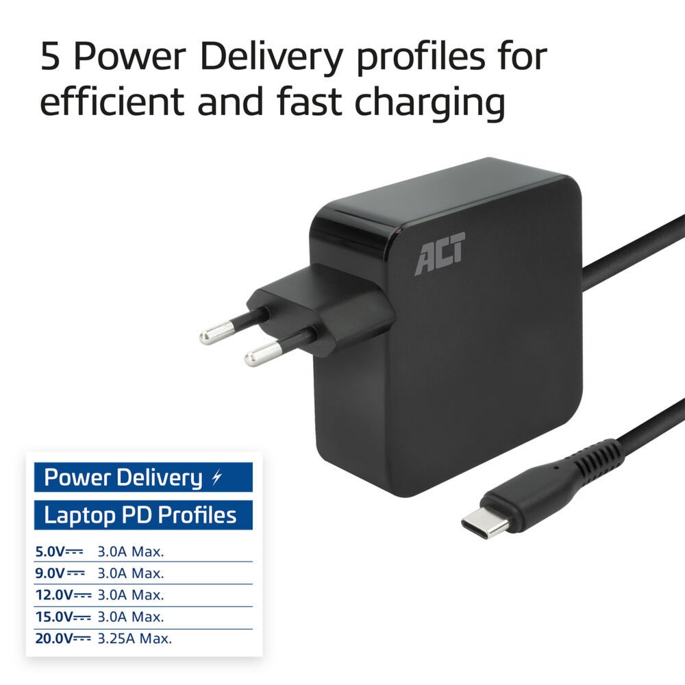 ACT USB-C laptoplader 65W PDP 2m – 3