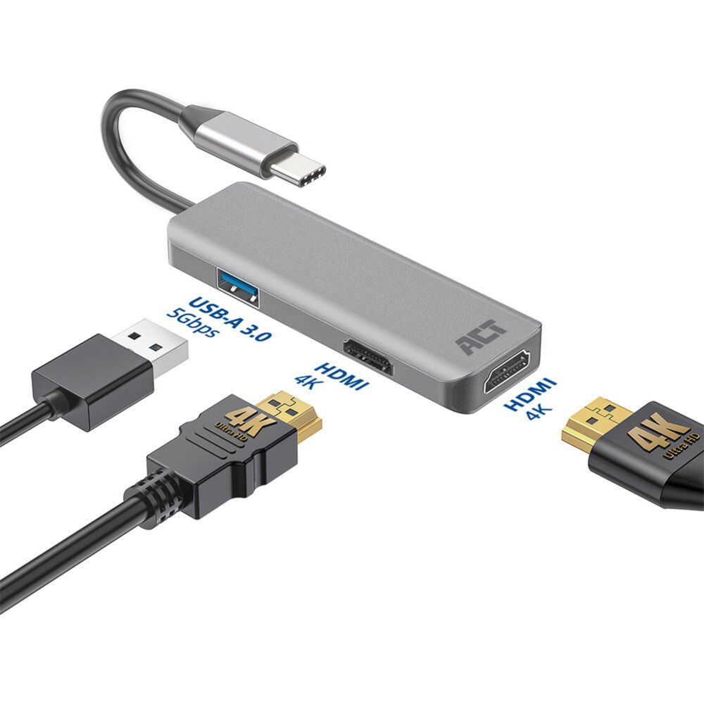 ACT AC7013 laptop dock & poortreplicator Bedraad USB 3.2 Gen 1 (3.1 Gen 1) Type-C Zwart, Grijs – 3