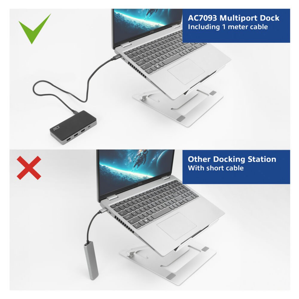 ACT USB-C 4K MST dockingstation voor 2 HDMI-monitoren, Ethernet, USB-C, 3x USB-A, PD passthrough en 1 meter lange afneembare USB-C-kabel – 6