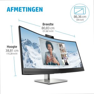 HP E34m G4 34" | 3440x1440 VA | 75Hz | Curved | USB-C | Webcam, Microphone & Speakers | Conferencing Monitor | Ergonomic Design - Afbeelding 12
