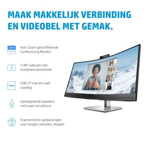 HP E34m G4 34" | 3440x1440 VA | 75Hz | Curved | USB-C | Webcam, Microphone & Speakers | Conferencing Monitor | Ergonomic Design - Afbeelding 13