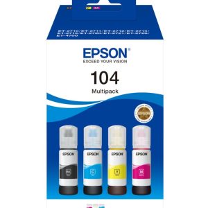 Epson 104 EcoTank Inktfles Multipack | Kleuren: Zwart, Cyaan, Magenta, Geel | Compatibel met Epson EcoTank-printers - Afbeelding 1