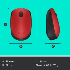 Logitech M171 | Draadloze Muis | Links- en Rechtshandig | RF | 1000 DPI | Rood/Zwart - Afbeelding 11