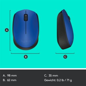 Logitech M171 | Draadloze Muis | Links- en Rechtshandig | RF | 1000 DPI | Zwart/Blauw - Afbeelding 10