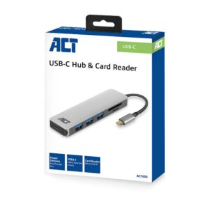 ACT AC7050 | 3-Poorts USB-C Hub | Kaartlezer | Zilver - Afbeelding 4