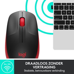 Logitech M190 | Draadloze Muis | Links- en Rechtshandig | RF | 1000 DPI | Zwart/Rood - Afbeelding 4