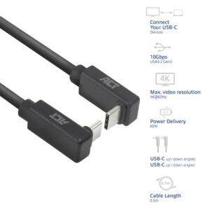 ACT AC7476 | USB 3.2 Gen 2 Kabel | USB-C (haaks boven/beneden) naar USB-C (haaks boven/beneden) | 60W | 10Gbps | 0,5m | Zwart - Afbeelding 3
