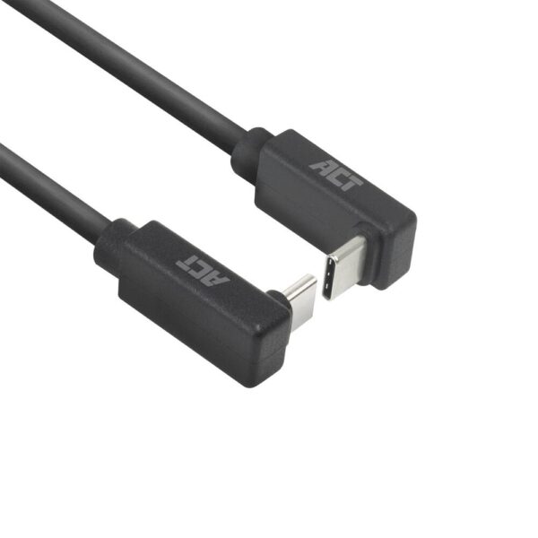 ACT AC7477 | USB 3.2 Gen 2 Kabel | USB-C (haaks boven/beneden) naar USB-C (haaks boven/beneden) | 60W | 10Gbps | 1m | Zwart - 0