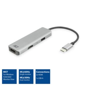 ACT AC7013 | Docking Station & Poortreplicator | USB-C 3.2 Gen 1 | Zwart/Grijs - Afbeelding 3