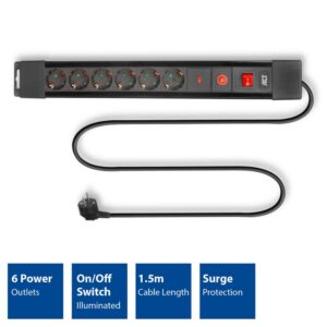 ACT AC2450 | Stekkerdoos met Overspanningsbeveiliging | 6 Stopcontacten | 1,5 m | Zwart - Afbeelding 3