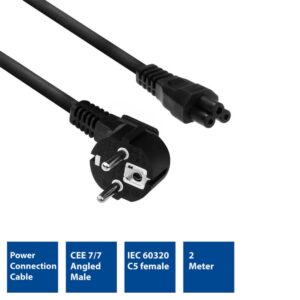 ACT AC3310 | Elektriciteitssnoer | 2 Meter | CEE7/7 naar C5 Stekker (3-Pin) | Zwart - Afbeelding 3