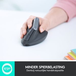 Logitech MX Vertical | Draadloze Ergonomische Muis | Rechtshandig | RF + Bluetooth + USB-C | 4000 DPI suggestie | Grafiet - Afbeelding 3