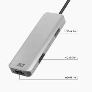 ACT AC7013 | Docking Station & Poortreplicator | USB-C 3.2 Gen 1 | Zwart/Grijs - Afbeelding 4