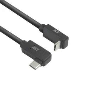 ACT AC7480 | USB 3.2 Gen 2 Kabel | USB-C (haaks links/rechts) naar USB-C (haaks boven/beneden) | 60W | 10Gbps | 0,5m | Zwart - Afbeelding 1