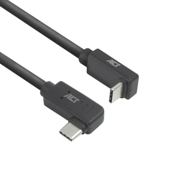 ACT AC7480 | USB 3.2 Gen 2 Kabel | USB-C (haaks links/rechts) naar USB-C (haaks boven/beneden) | 60W | 10Gbps | 0,5m | Zwart - 0