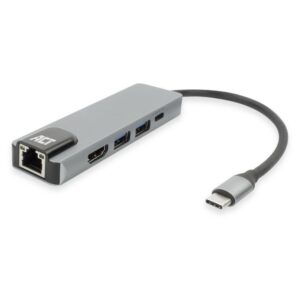ACT AC7091 | USB-C 4K Docking Station | HDMI 2.0 (4K@60 Hz) + Gigabit Ethernet + 2× USB-A + USB-C PD Pass-Through | Aluminium | Grijs/Zilver - Afbeelding 3