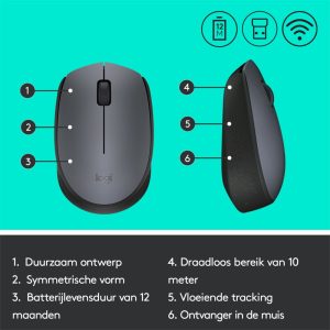 Logitech M170 | Draadloze Muis | Links- en Rechtshandig | RF | 1000 DPI | Grijs - Afbeelding 9