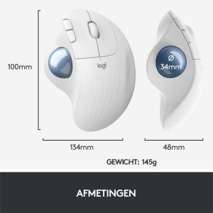 Logitech M575 Ergo Trackball | Ergonomische Draadloze Muis | Rechtshandig | RF + Bluetooth | 2000 DPI | Wit - Afbeelding 10