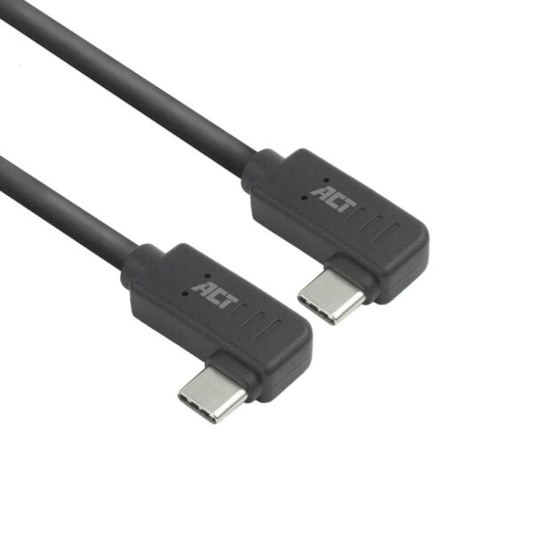 ACT AC7486 | USB 3.2 Gen 2 Kabel | USB-C (haaks links/rechts) naar USB-C (haaks links/rechts) | 60W | 10Gbps | 0,5m | Zwart - 0