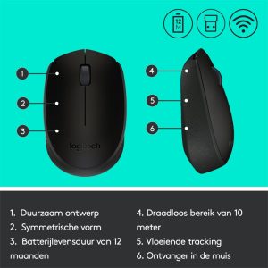 Logitech M171 | Draadloze Muis | Links- en Rechtshandig | RF | 1000 DPI | Zwart - Afbeelding 9