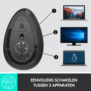 Logitech MX Vertical | Draadloze Ergonomische Muis | Rechtshandig | RF + Bluetooth + USB-C | 4000 DPI suggestie | Grafiet - Afbeelding 9