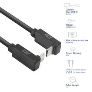 ACT AC7477 | USB 3.2 Gen 2 Kabel | USB-C (haaks boven/beneden) naar USB-C (haaks boven/beneden) | 60W | 10Gbps | 1m | Zwart - Afbeelding 7