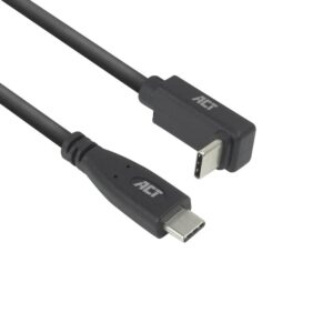 ACT AC7472 | USB 3.2 Gen 2 Kabel | USB-C (recht) naar USB-C (haaks boven/beneden) | 60W | 10Gbps | 2m | Zwart - Afbeelding 1