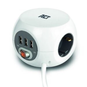 ACT AC2410 | Stekkerdoos | 3 Stopcontacten | 3 m | Binnen | Wit - Afbeelding 1