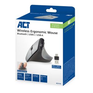 ACT AC5155 | Ergonomische Draadloze Muis | RF-Draadloos + Bluetooth | USB-A en USB-C Receiver | 2400 DPI | Zilver/Zwart - Afbeelding 4