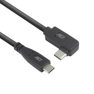 ACT AC7408 | USB 3.2 Gen 2 Kabel | USB-C (recht) naar USB-C (haaks links/rechts) | 60W | 10Gbps | 3m | Zwart - Afbeelding 1