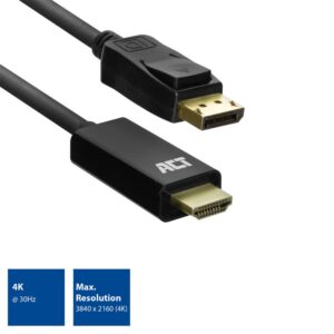 ACT AC7550 | DisplayPort naar HDMI Kabel | 1,8 m | Zwart - Afbeelding 4