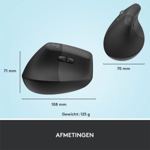Logitech Lift | Ergonomische Draadloze Muis | Linkshandig | RF + Bluetooth | 4000 DPI | Grafiet - Afbeelding 13