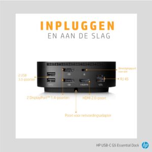 HP G5 Essential Dock | Docking Station | USB-C | Zwart - Afbeelding 12