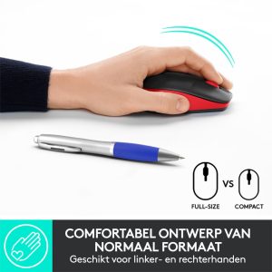 Logitech M190 | Draadloze Muis | Links- en Rechtshandig | RF | 1000 DPI | Zwart/Rood - Afbeelding 3