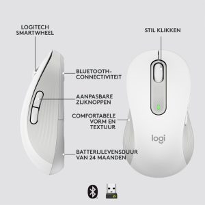 Logitech Signature M650 | Draadloze Muis | Linkshandig | RF + Bluetooth | 2000 DPI | Wit - Afbeelding 12