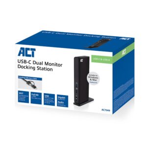 ACT AC7049 | USB-C/A Multiport Docking Station | 2x HDMI (2048x1152) + Ethernet + 6x USB + Audio | Zwart - Afbeelding 4