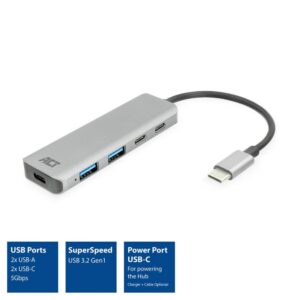 ACT AC7072 USB-C Hub 3.0 | 2x USB-A & 2x USB-C Poorten | 5 Gbps | Aluminium Behuizing | 12 cm Kabel - Afbeelding 3